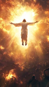 Radiant robed figure ascends in blazing golden light