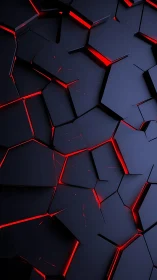 Hexagonal black panels with red backlit seams in perspective