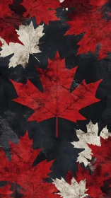 Maple leaf pattern with distressed red, black, white tones.