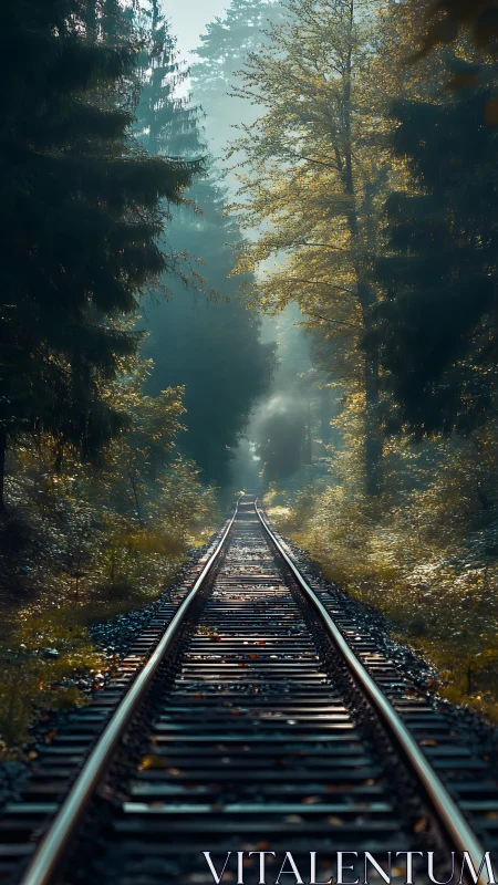 Sunlit forest railway inviting you toward quiet horizons.