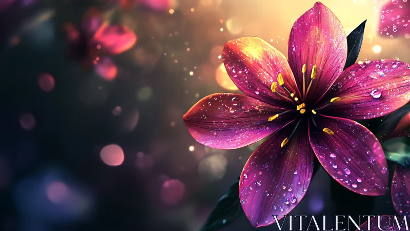 Magenta Petals Glistening in Golden Light.