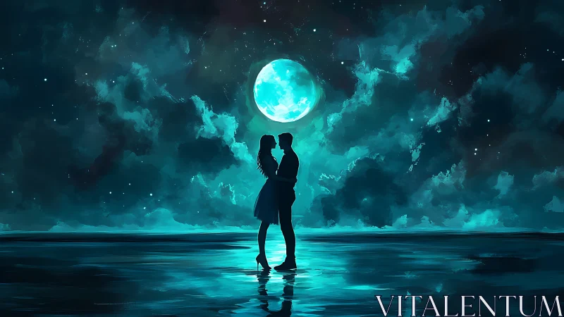 Lovers Beneath Celestial Glow. Moonlit Romance Among Clouds.