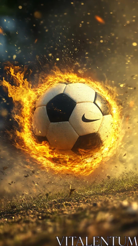 Blazing Matchday Meteor: Soccer Ball Wrapped In Fury Fire.
