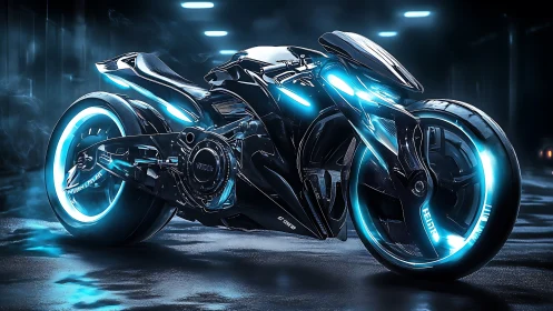 Cyberpunk neon superbike in high-gloss 3D studio render.