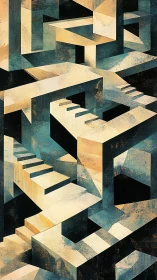 Isometric interlocking stair labyrinth with paradoxical geometry
