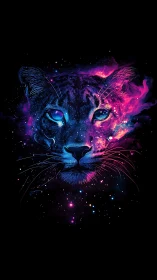 Neon Cosmic Leopard. Electric Wild Feline Energy.
