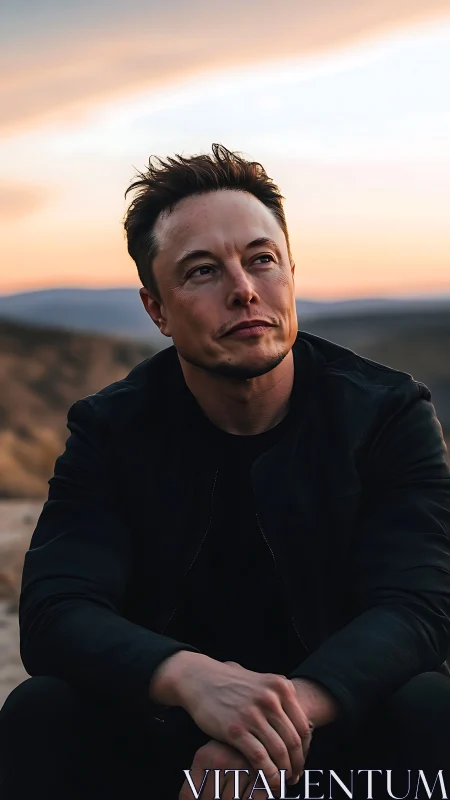 Portrait subject in dusk landscape with shallow depth of field rendering