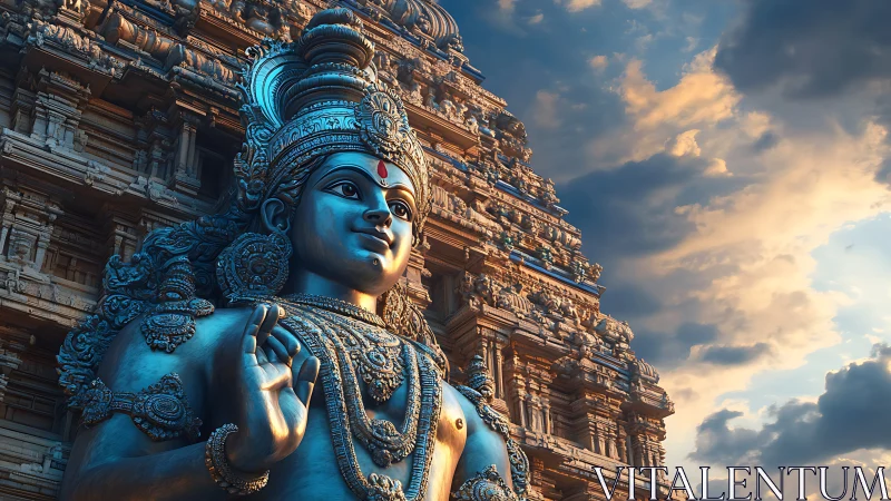 Divine temple statue in ornate architectural setting.