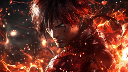 Ember‑crowned warrior turns, carving fury from living flame