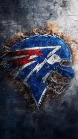 Bold blue football helmet with fierce winged emblem.