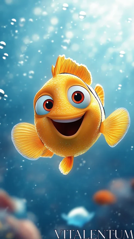 Cheerful stylized orange reef fish in softly lit blue water