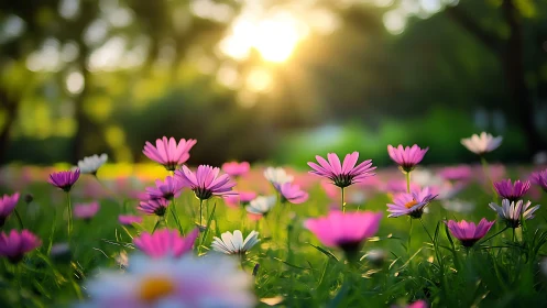 Garden flowers in soft focus with selective depth of field photography.