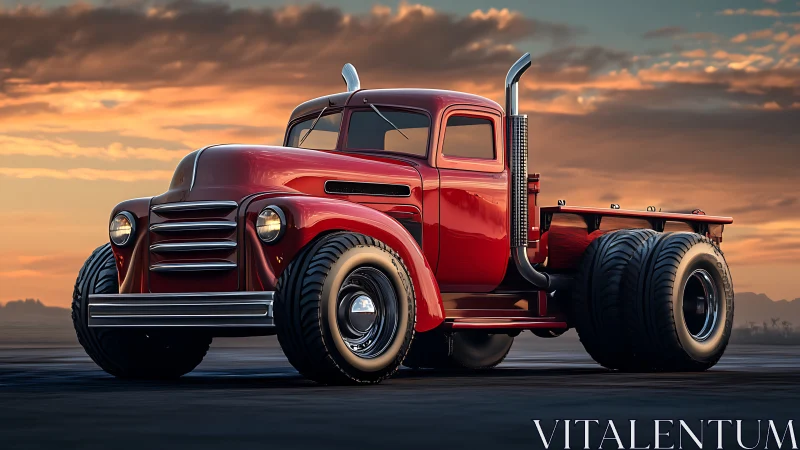 Sunset cruise with a bold red retro custom truck.