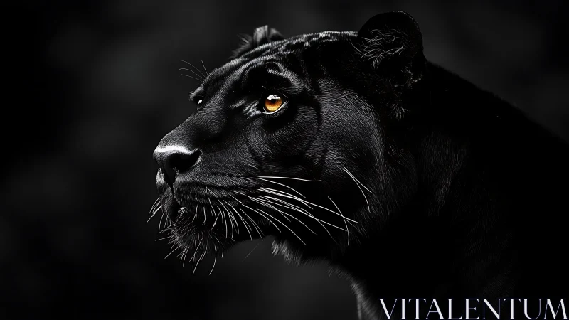Black Panther Portrait with Amber Eyes in Dark Lighting.