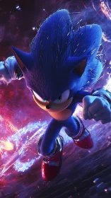 Blue anthropomorphic hedgehog sprinting through energy field.