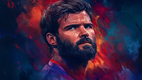 Brooding portrait in vivid color storms of light and shadow.