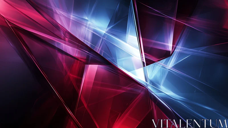 Abstract geometric light beams in vibrant red and blue digital art.