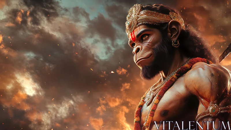 Simian warrior deity rendered in hyperreal 3D volumetrics.