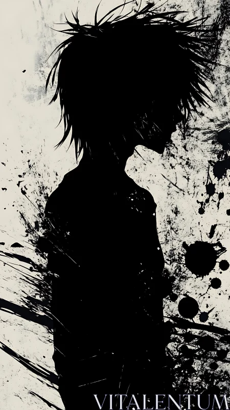 Silhouette profile with chaotic ink-splatter vector dynamics.