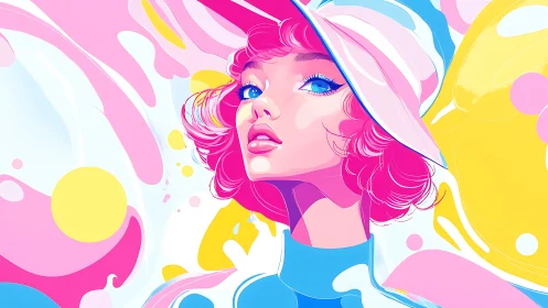 Vibrant pop art portrait renders stylized woman in neon gloss