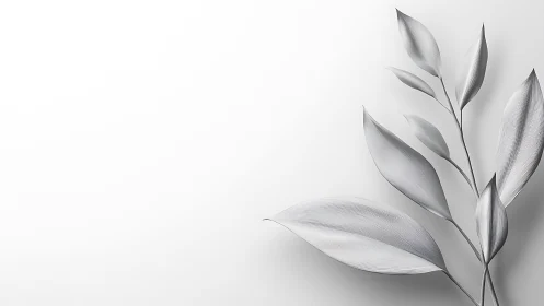 Minimalist silver foliage on white negative space.