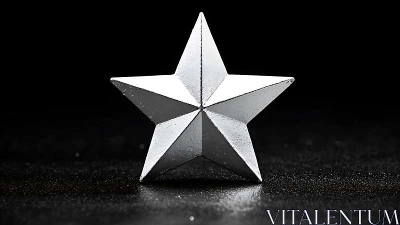 Silver metal star sculpture under dramatic studio lighting.
