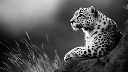 Snow Leopard's Contemplative Gaze on Rocky Terrain.