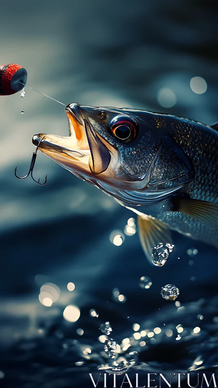 Close-up of predatory fish striking a fishing lure.