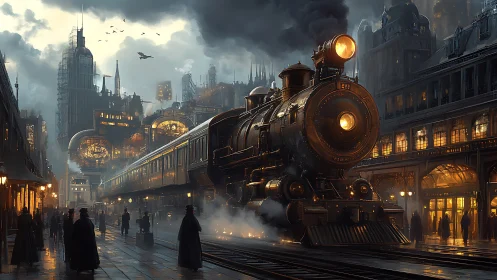 Steam titan prowls a neon-smoked, clockwork metropolis at dusk
