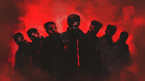 Shadowed rebels in crimson smoke step from the darkness.