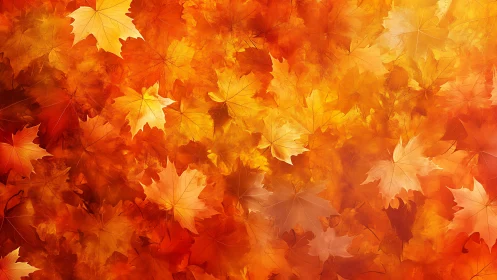 Autumn maple leaves pattern in warm orange glow background.