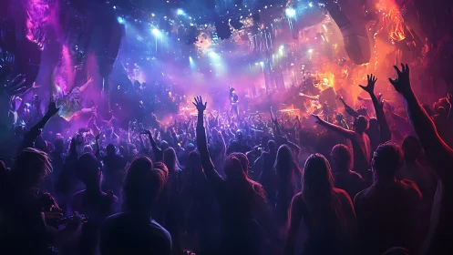 Neon rave cosmos erupts around a blazing digital stage dream.