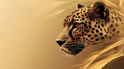 Leopard head rendered in profile against smooth golden background