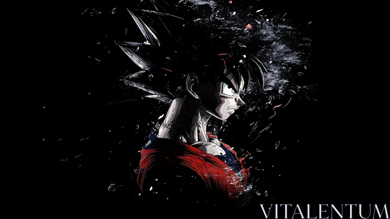 Dynamic anime warrior portrait with fragmented particle dispersion