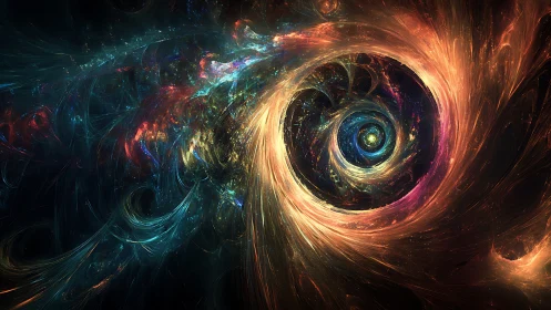 Celestial vortex swirling through luminous cosmic filaments.