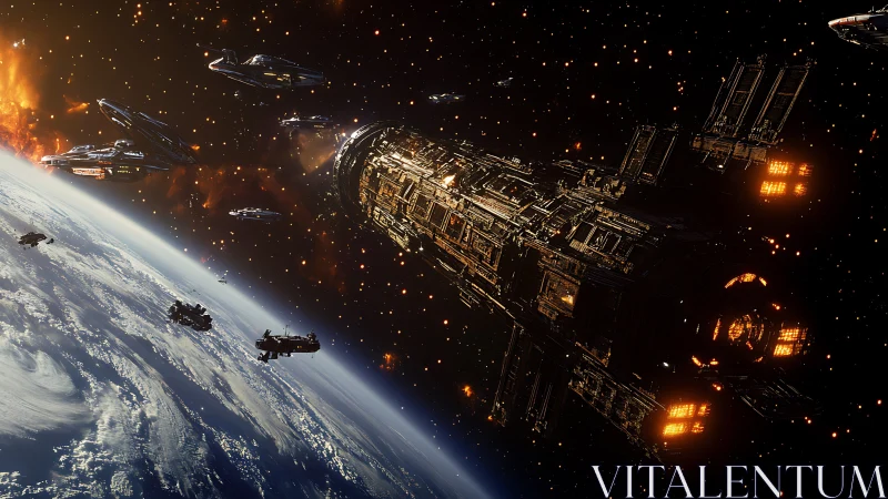 Orbital capital dreadnought leading multi-vector fleet deployment.