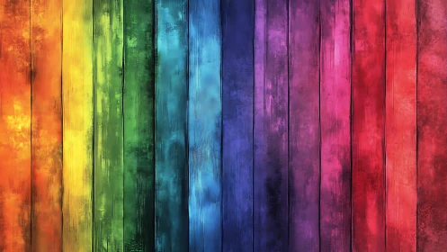 Vibrant rainbow wooden planks with textured gradients.