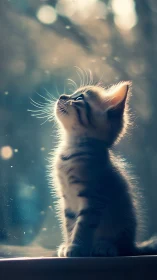 A Kitten Gazes Upward in Wonder and Delight