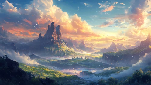 Epic atmospheric fantasy landscape renders luminous mountain realm