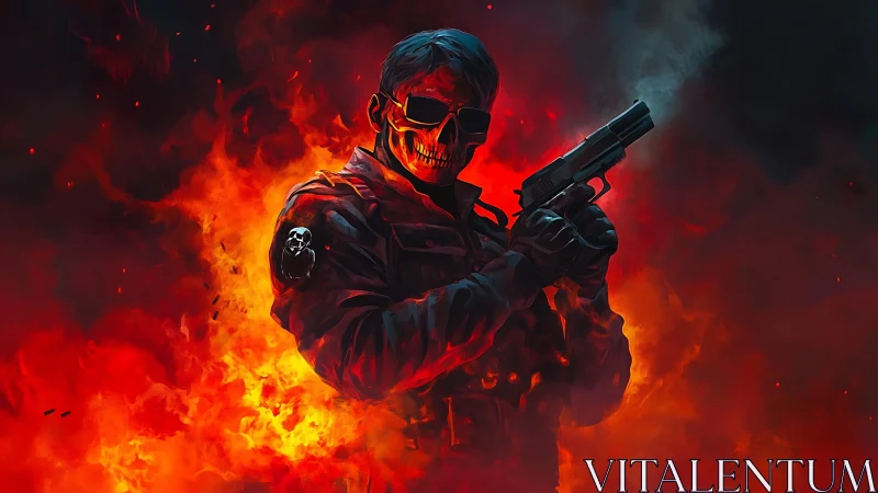 Flameborn skull gunner stalking through molten midnight fire.