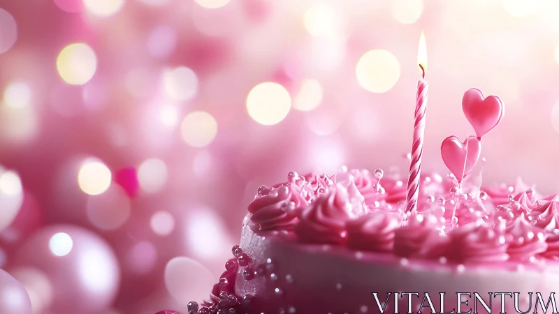 Pink Birthday Cake with Sparkly Heart Candle Decorations
