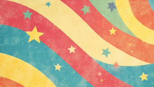 Retro pastel star waves flow across a playful cosmic sky