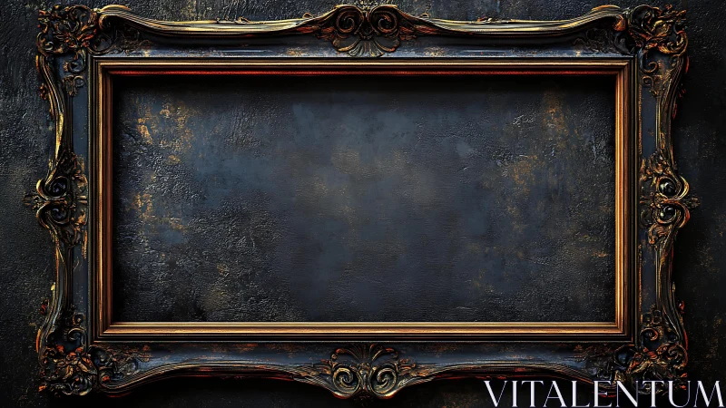Baroque gilt frame encasing weathered dark plaster ground.