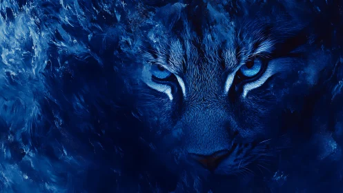 Blue Nocturne: Feline Portrait in Ethereal Digital Rendering.
