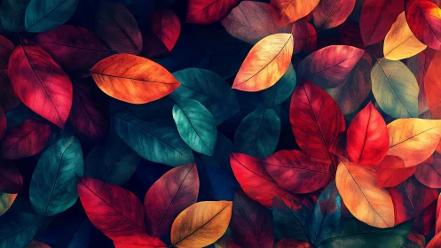 Colorful autumn leaves glow softly in a dreamy pattern