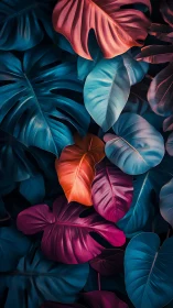 Tropical night leaves glowing in deep jewel colors.