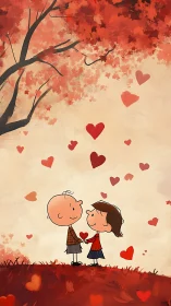 Two Hearts, One Tree: Love Blooms Beneath Crimson Canopy.