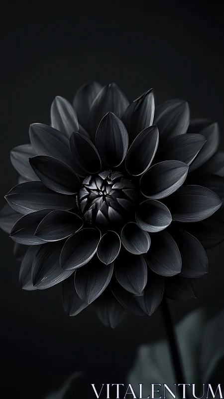 Black Dahlia in Monochrome: Sculptural Flower Study.