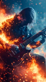 Guitarist with Fire Element Digital Composition.
