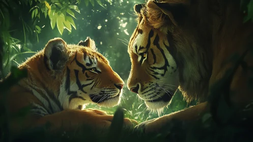 Twin Tigers Display Trophic Predator Anatomy With Dramatic Backlighting